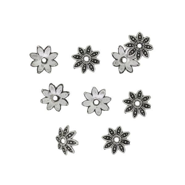 METAL BEADS - FLOWER HAT 09 POINTS - 8x2mm NICKEL (DARK) - 50pcs. Hole-1.0mm