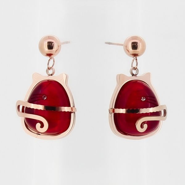 JEWELRY - EARRINGS - SCREW - STAINLESS STEEL AND RESIN - CAT 01 - 1.5x2.5cm ROSE GOLD AND RED - PACKAGE 6 pairs