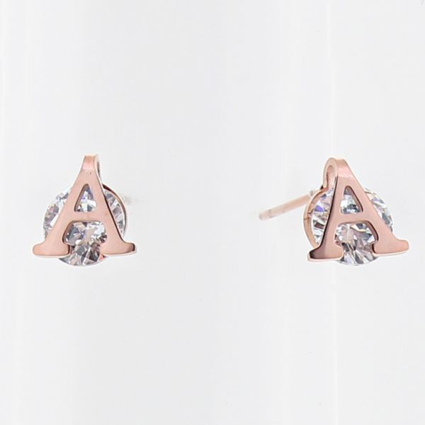 БИЖУТЕРИЯ - ОБЕЦИ - ВИНТ - СТОМАНА И ЦИРКОН - БУКВА А 01 - 0.9х0.9см ЗЛАТИСТО РОЗОВО - 1 чифт