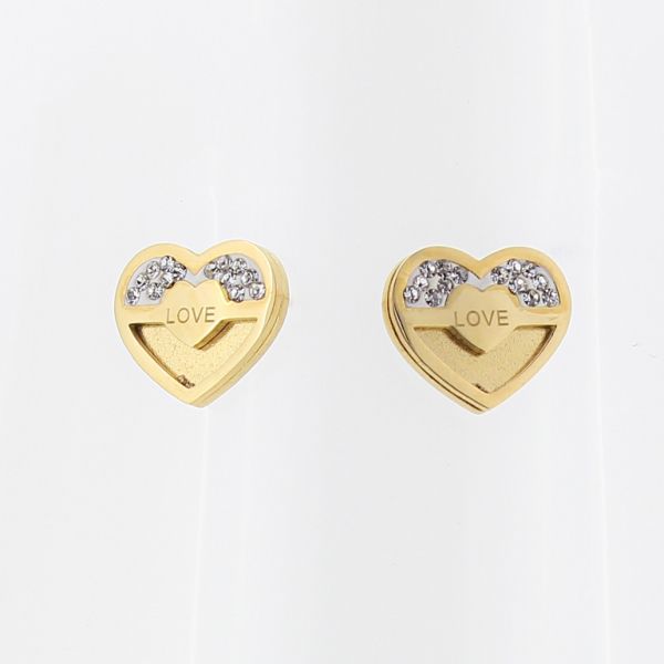 БИЖУТЕРИЯ - ОБЕЦИ - ВИНТ - СТОМАНА С КРИСТАЛИ - СЪРЦЕ 02 - 1.4х1.2см ЗЛАТИСТО - ПАКЕТ 6 чифта