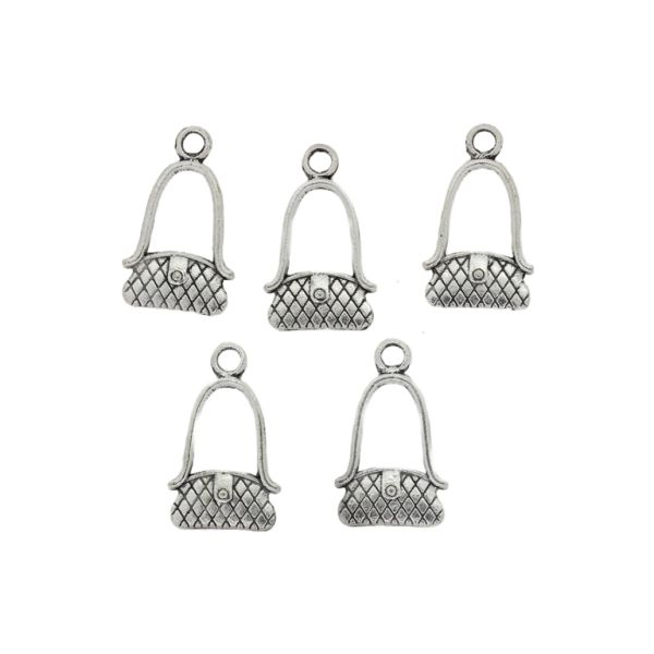 METAL BEADS - PENDANT - HANDBAG 02 - 12x20x2mm NICKEL - PACKAGE 100pcs. Hole-2.2mm