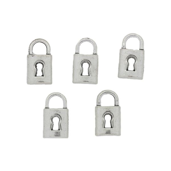 METAL BEADS - PENDANT - PADLOCK 04 - 8x14x3mm NICKEL - PACKAGE 80pcs. Hole-3.8mm