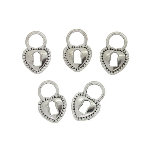 METAL BEADS - PENDANT - PADLOCK 04 HEART - 11x17x2mm NICKEL - PACKAGE 100pcs. Hole-5.8mm
