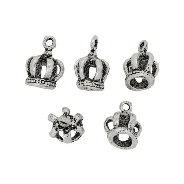 METAL BEADS - PENDANT - CROWN 02 - 11x14x10mm NICKEL - 6pcs. Hole-1.8mm