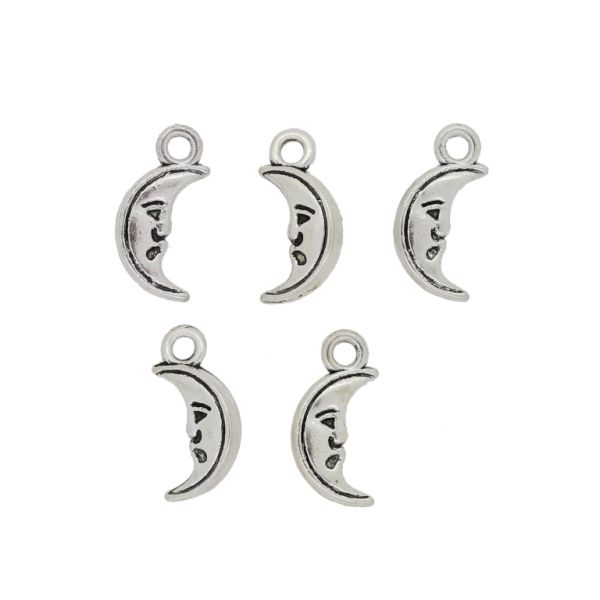 METAL BEADS - PENDANT - MOON 02 - 6x13x3mm NICKEL - PACKAGE 150pcs. Hole-1.7mm