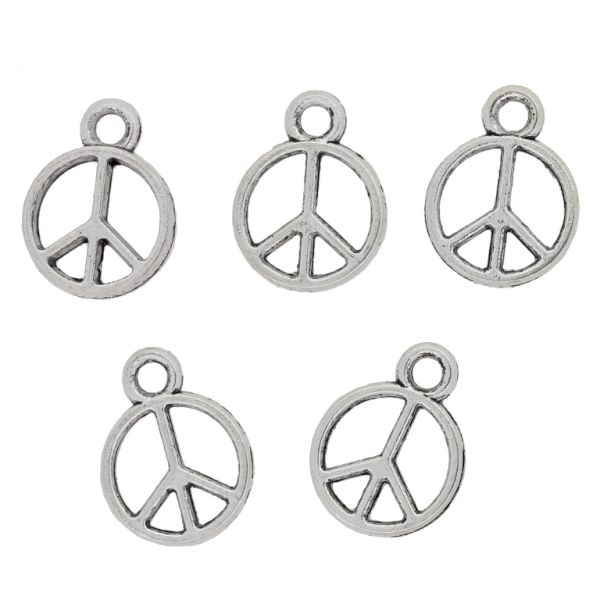 METAL BEADS - PENDANT - PEACE 04 - 13x17x2mm NICKEL - PACKAGE 100pcs. Hole-2.5mm