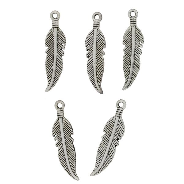 METAL BEADS - PENDANT - FEATHER 03 - 7x26x2mm NICKEL - PACKAGE 80pcs. Hole-1.4mm