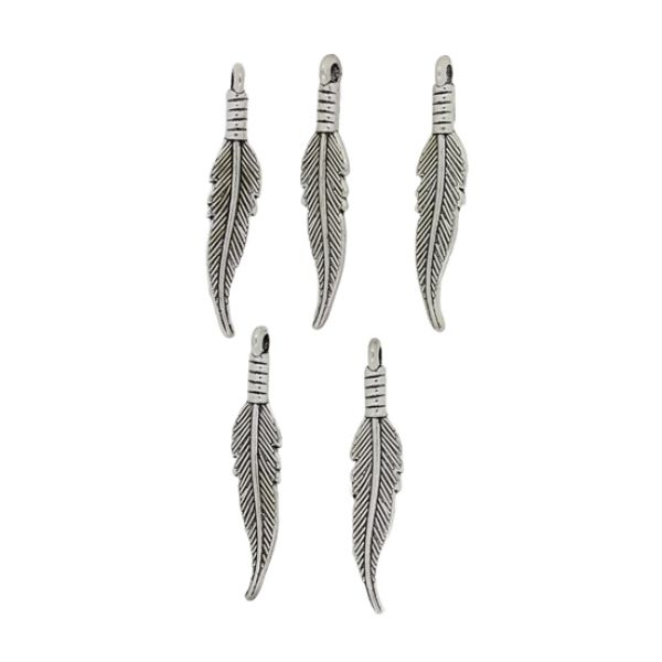 METAL BEADS - PENDANT - FEATHER 04 - 6x32x2mm NICKEL - 8pcs. Hole-2.1mm