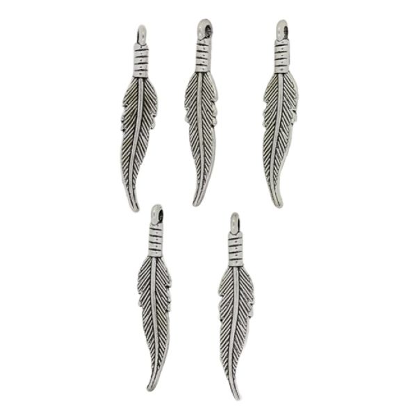 METAL BEADS - PENDANT - FEATHER 04 - 6x32x2mm NICKEL - PACKAGE 80pcs. Hole-2.1mm