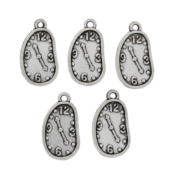 METAL BEADS - PENDANT - CLOCK ASYMMETRIC - 13x23x2mm NICKEL - PACKAGE 80pcs. Hole-2.0mm