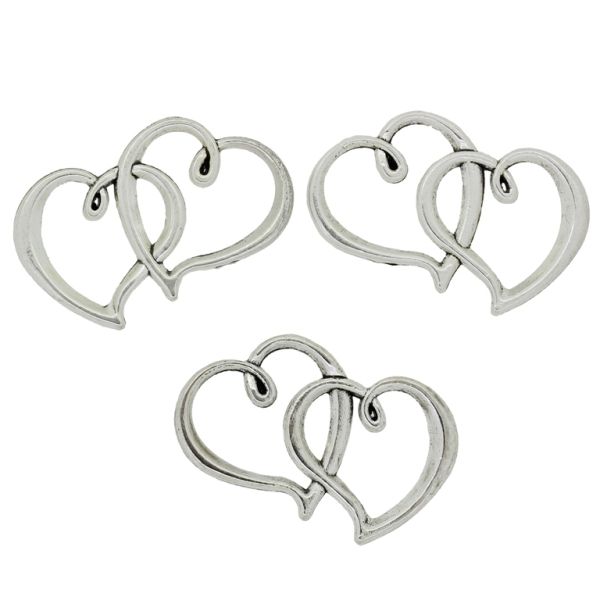 METAL BEADS - CONNECTING ELEMENT - HEARTS INTERTWINED 01 - 31x23x2mm NICKEL - 4pcs. 