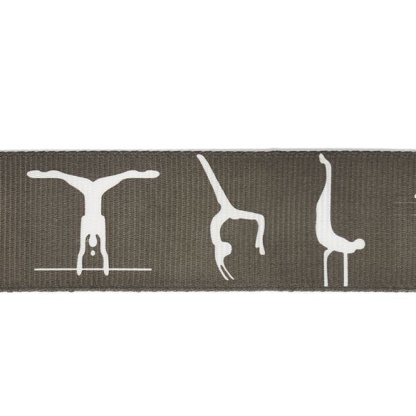 GROSGRAIN RIBBON - PRINT - GYMNASTICS 01 - 25mm GRAY (DARK) AND WHITE - 50yards(45m)