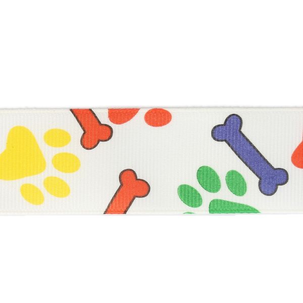 GROSGRAIN RIBBON - PRINT - PAWS WITH BONE 01 - 25mm WHITE AND MIX - 50yards(45m)