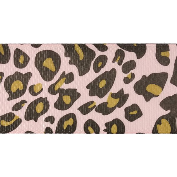GROSGRAIN RIBBON - PRINT - LEOPARD - 38mm PINK AND BROWN - 100yards(91m)