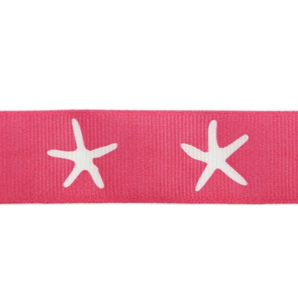 GROSGRAIN RIBBON - PRINT - STARFISH 01 - 25mm CYCLAMEN AND WHITE - 50yards(45m)