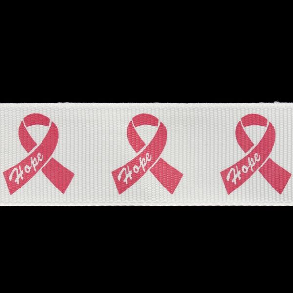 GROSGRAIN RIBBON - PRINT - RIBBONS 03 HOPE - 25mm WHITE AND PINK (DARK) - 50yards(45m)