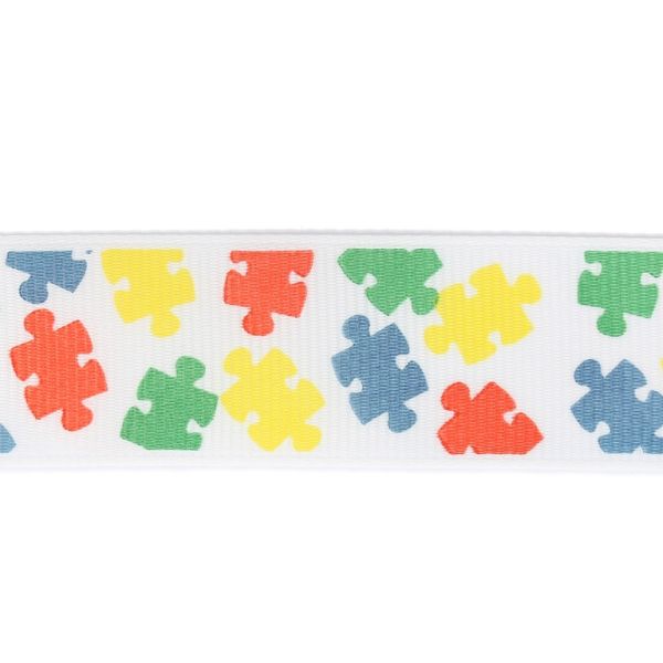 GROSGRAIN RIBBON - PRINT - PUZZLE 01 - 25mm WHITE AND MIX - 50yards(45m)