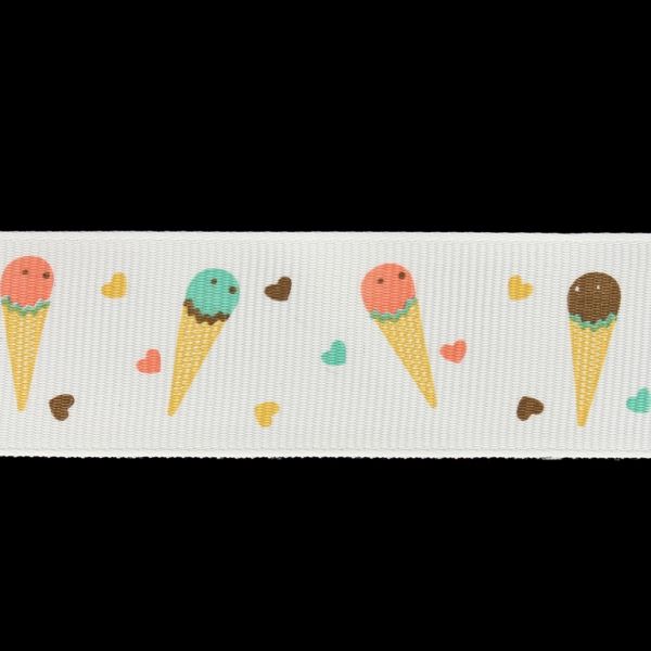 GROSGRAIN RIBBON - PRINT - ICE CREAM 01 - 25mm WHITE AND MIX - 50yards(45m)