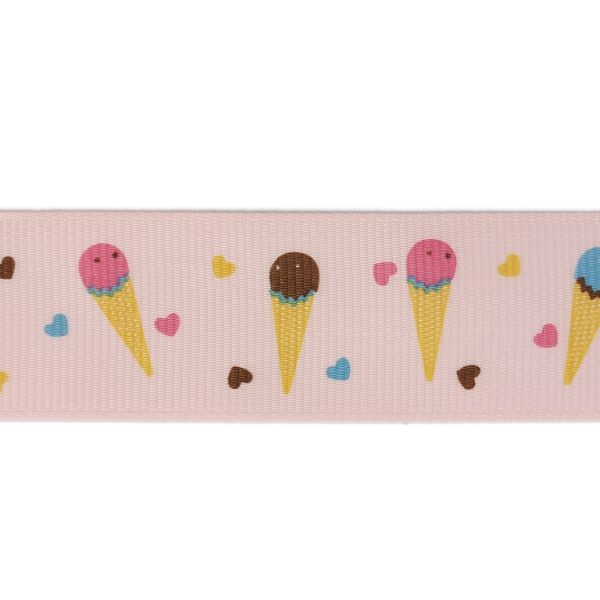 GROSGRAIN RIBBON - PRINT - ICE CREAM 01 - 25mm PINK AND MIX - 50yards(45m)