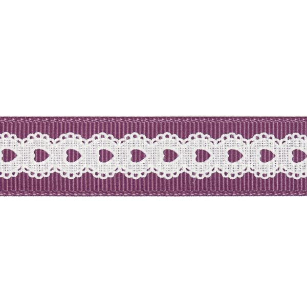 GROSGRAIN RIBBON - PRINT - HEARTS - 20mm PURPLE AND WHITE - 100yards(91m)