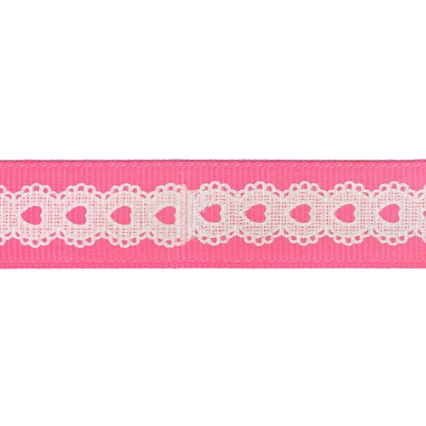 GROSGRAIN RIBBON - PRINT - HEARTS - 20mm PINK AND WHITE - 100yards(91m)
