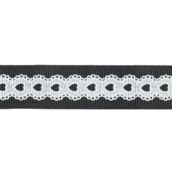 GROSGRAIN RIBBON - PRINT - HEARTS - 20mm BLACK AND WHITE - 100yards(91m)