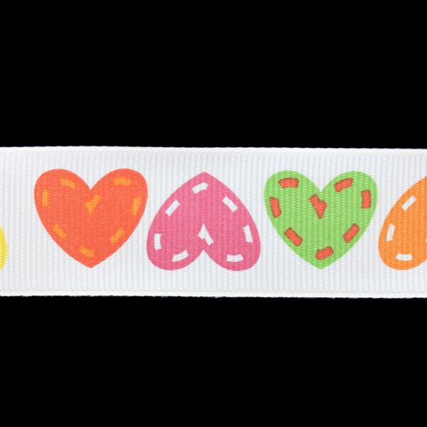 GROSGRAIN RIBBON - PRINT - HEARTS 02 - 25mm WHITE AND MIX - 50yards(45m)