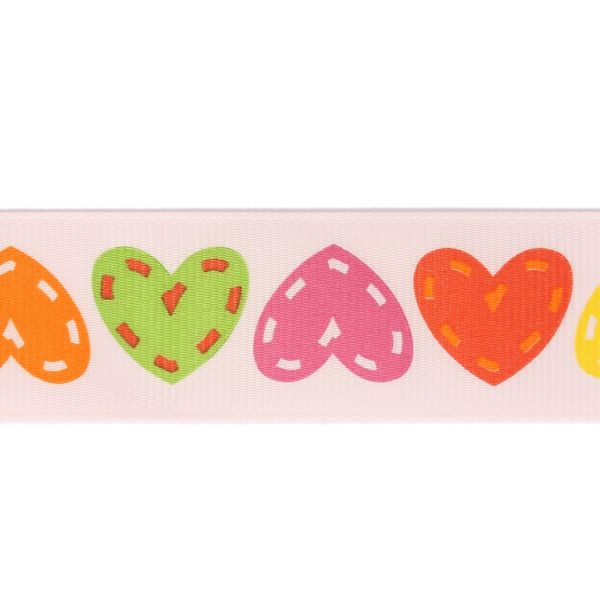 GROSGRAIN RIBBON - PRINT - HEARTS 02 - 25mm PINK AND MIX - 50yards(45m)