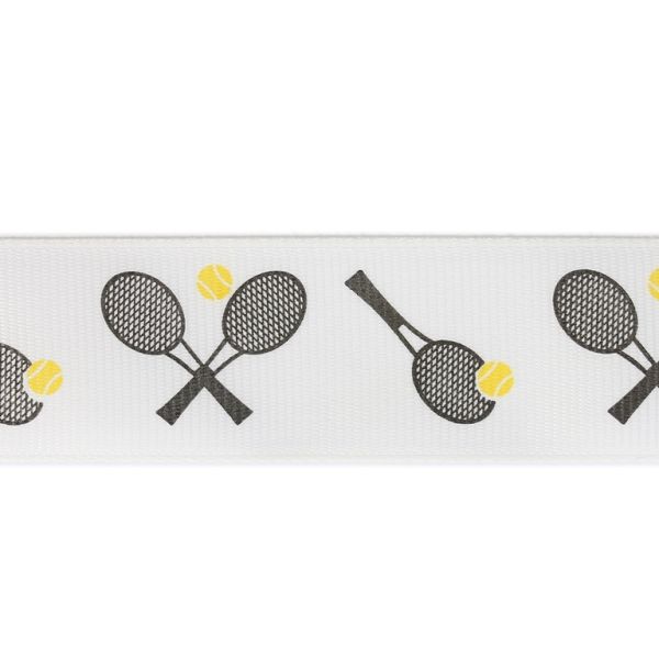 GROSGRAIN RIBBON - PRINT - TENNIS RACKETS 01 - 25mm WHITE AND GRAY - 50yards(45m)