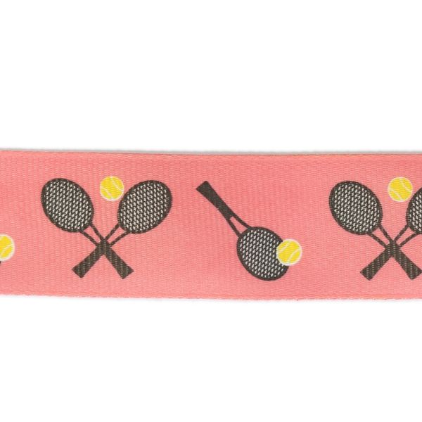 GROSGRAIN RIBBON - PRINT - TENNIS RACKETS 01 - 25mm PINK AND GRAY - 50yards(45m)