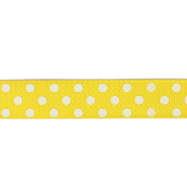 САТЕН РИПС - ЩАМПА - ТОЧКИ - 16мм ЖЪЛТО И БЯЛО - 100ярда(91м)