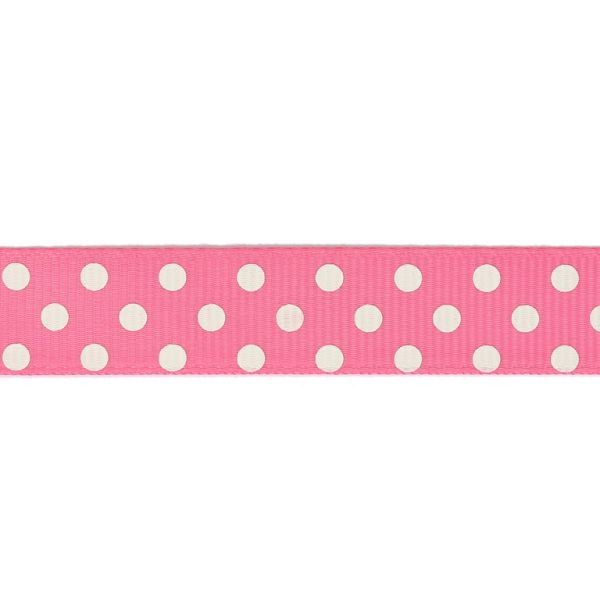 САТЕН РИПС - ЩАМПА - ТОЧКИ - 16мм ЦИКЛАМА РОЗОВА И БЯЛО - 100ярда(91м)