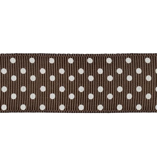 GROSGRAIN RIBBON - DOTS - 26mm BROWN AND WHITE - 100yards(91m)
