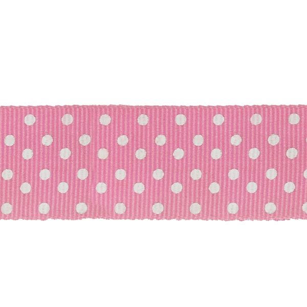 GROSGRAIN RIBBON - DOTS - 26mm PINK AND WHITE - 100yards(91m)
