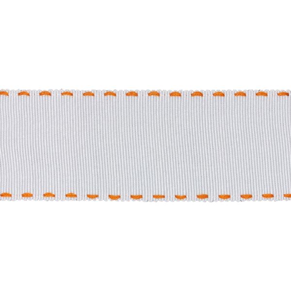 GROSGRAIN RIBBON WITH STICHES - 38mm WHITE AND ORANGE - 50yards(45m)