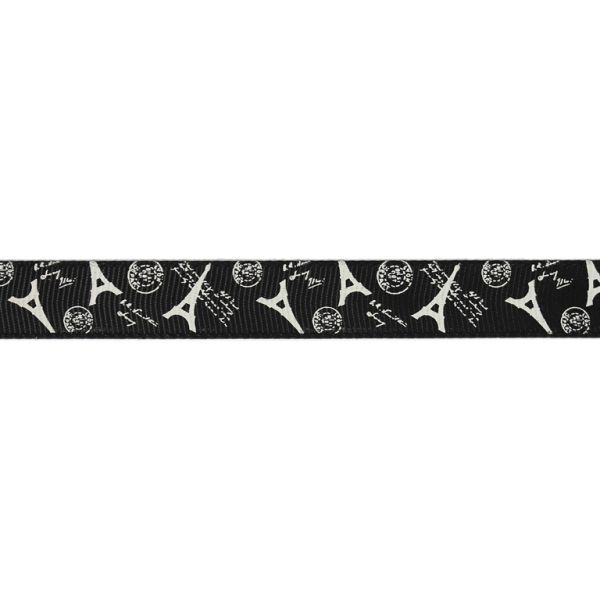 GROSGRAIN RIBBON - PRINT - EIFFEL TOWER 01 - 15mm BLACK AND WHITE - 50yards(45m)