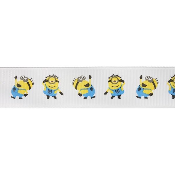 GROSGRAIN RIBBON - PRINT - MINIONS 01 - 25mm WHITE AND YELLOW-BLUE - 50yards(45m)