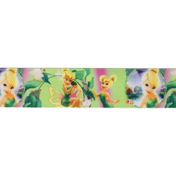 GROSGRAIN RIBBON - PRINT - FAIRY 01 - 25mm GREEN (LIGHT) AND MIX - 100yards(91m)