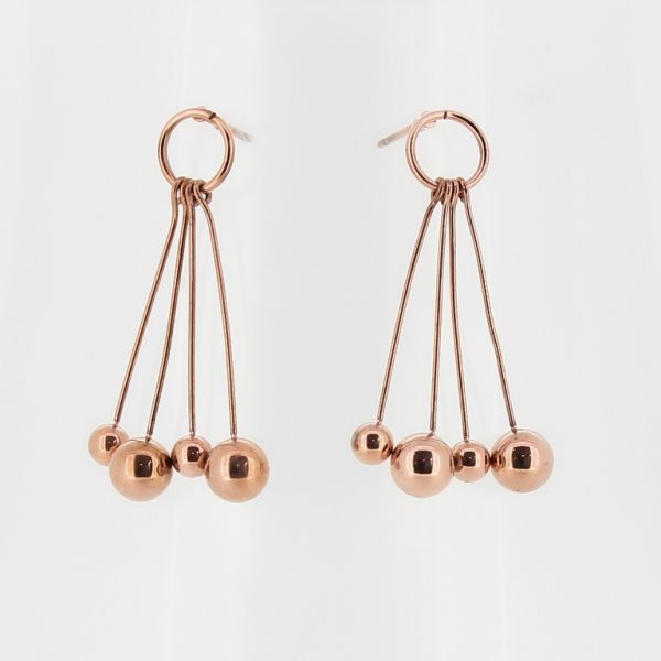JEWELRY - EARRINGS - SCREW - STAINLESS STEEL - CIRCLE WITH HANGING BALLS - 2x3.6cm ROSE GOLD - PACKAGE 6 pairs