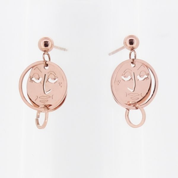JEWELRY - EARRINGS - SCREW - STAINLESS STEEL - FACE - 1.2x2.2cm ROSE GOLD - PACKAGE 6 pairs