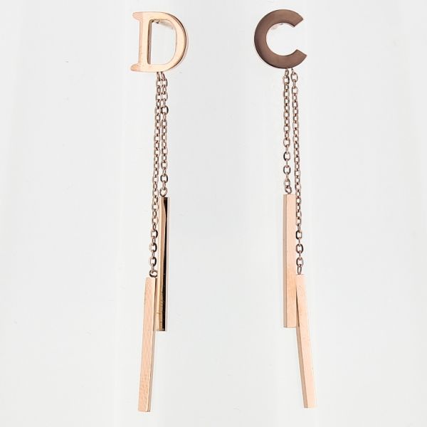 JEWELRY - EARRINGS - SCREW - STAINLESS STEEL - CHAIN 01 RODS AND DC - 0.8x6cm ROSE GOLD - PACKAGE 6 pairs