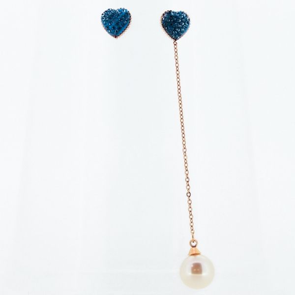 БИЖУТЕРИЯ - ОБЕЦИ - ВИНТ - СТОМАНА С КРИСТАЛИ - СЪРЦЕ 03 С ПЕРЛА - 1х7.8см ЗЛАТИСТО РОЗОВО И СИНЬО СВ. - ПАКЕТ 6 чифта