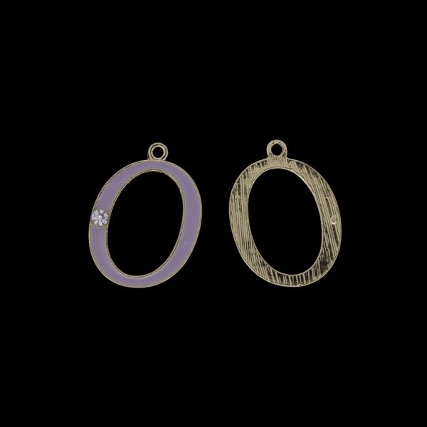 METAL BEADS WITH ENAMEL AND CRYSTALS - PENDANT - LETTER O - 19x26x2mm GOLD AND PURPLE (LIGHT) - 4pcs. Hole-1.8mm