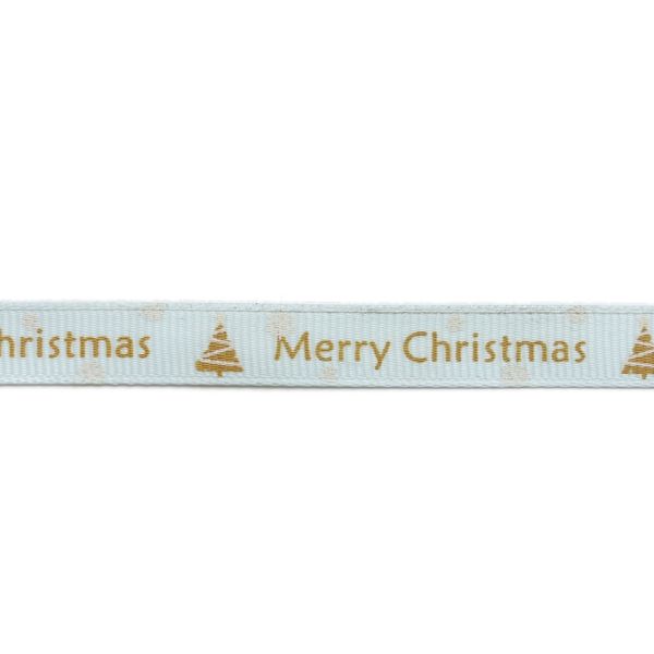 GROSGRAIN RIBBON - PRINT - CHRISTMAS 01 - 10mm BLUE (LIGHT) 013 AND BEIGE - 100yards(91m)