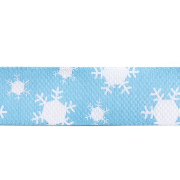 GROSGRAIN RIBBON - PRINT - SNOWFLAKES 01 - 25mm BLUE AND WHITE - 50yards(45m)