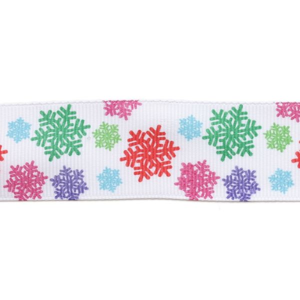 GROSGRAIN RIBBON - PRINT - SNOWFLAKES 04 - 25mm WHITE AND MIX - 50yards(45m)