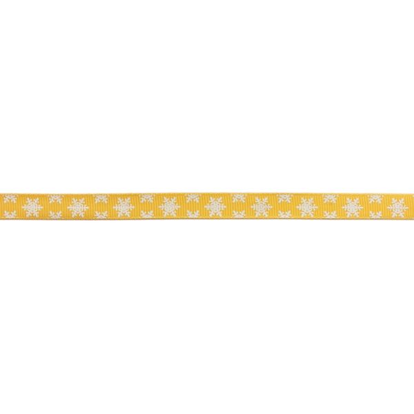 GROSGRAIN RIBBON - PRINT - SNOWFLAKES 05 - 10mm YELLOW (DARK) AND WHITE - 100yards(91m)