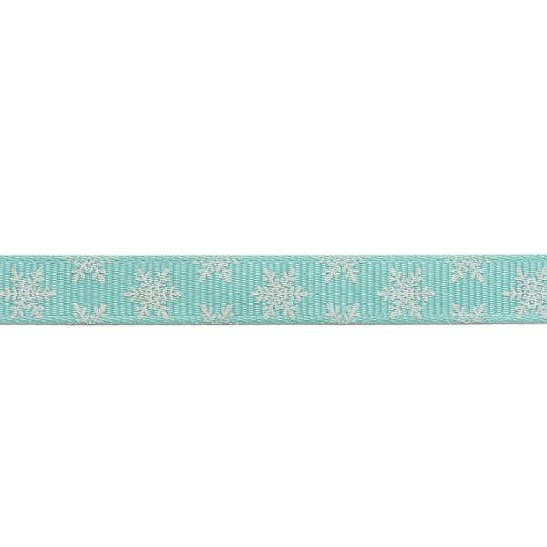 GROSGRAIN RIBBON - PRINT - SNOWFLAKES 05 - 10mm MINT AND WHITE - 100yards(91m)