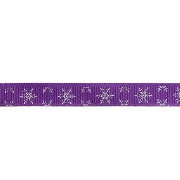 GROSGRAIN RIBBON - PRINT - SNOWFLAKES 06 - 10mm PURPLE (DARK) AND WHITE - 100yards(91m)