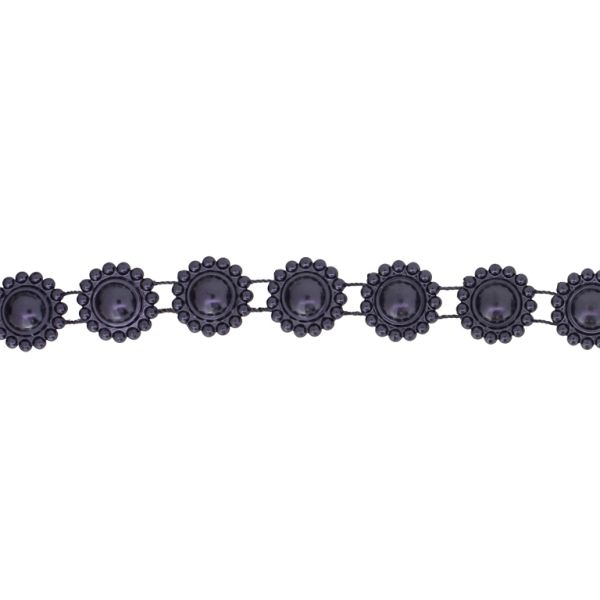 PLASTIC BEADED TRIM GARLAND - FLOWER 05 - 17x5mm GRAPHITE - ROLL 30meters
